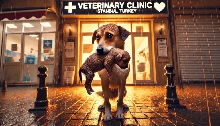 Lire la suite à propos de l’article Turquie : Une chienne errante dépose son chiot malade chez un vétérinaire, une scène bouleversante