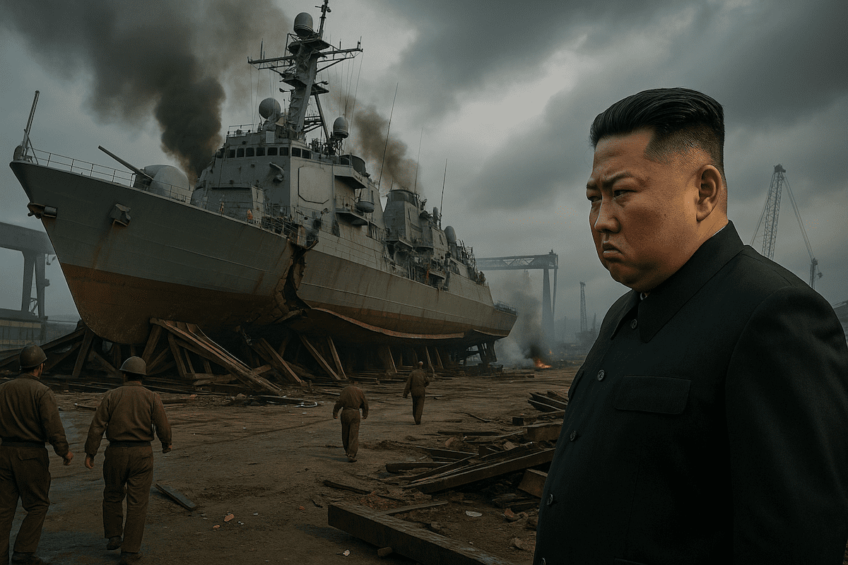 You are currently viewing Corée du Nord : un destroyer de 5.000 tonnes endommagé dès son lancement, Kim Jong-un menace de sanctions