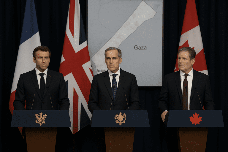 Lire la suite à propos de l’article Israël : Macron, Carney et Starmer condamnent fermement les actions à Gaza