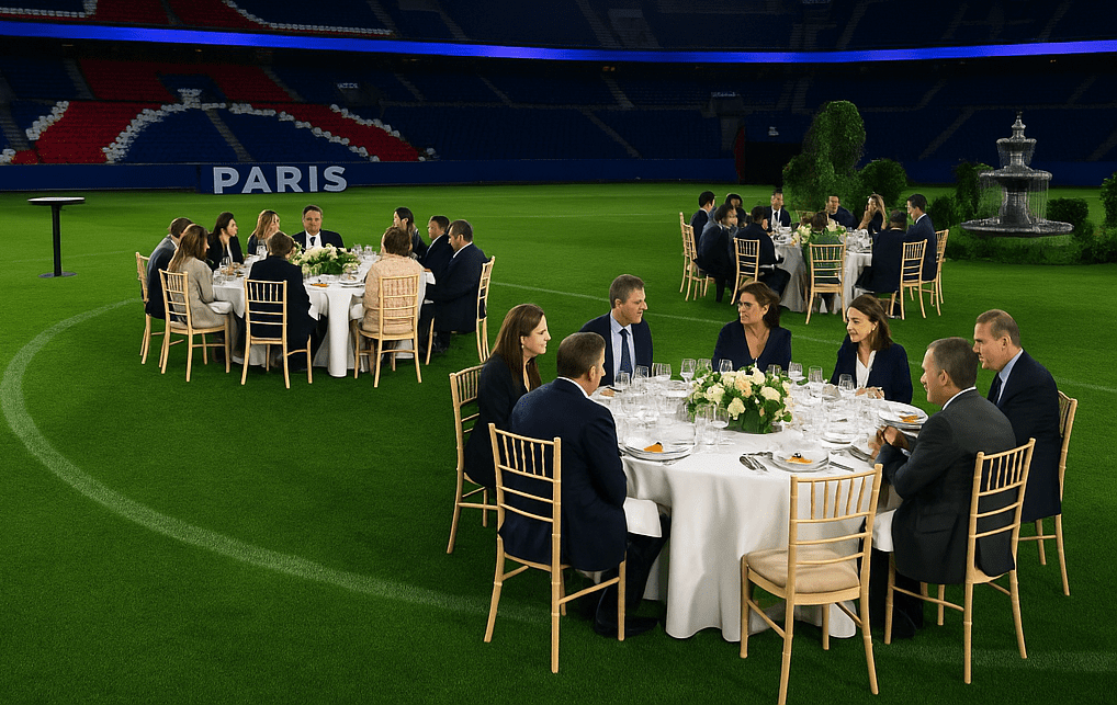 You are currently viewing Paris : Le PSG organise un dîner de luxe sur la pelouse du Parc des Princes pour remercier ses partenaires