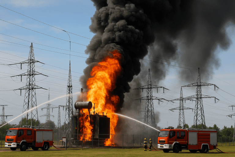 Lire la suite à propos de l’article Rhône : spectaculaire incendie d’un transformateur électrique RTE à Échalas, un panache de fumée visible à des kilomètres
