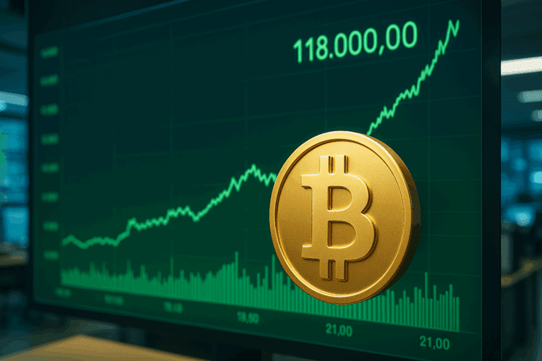 Lire la suite à propos de l’article Bitcoin : nouveau record historique au-delà de 118 000 dollars porté par l’appétit des investisseurs