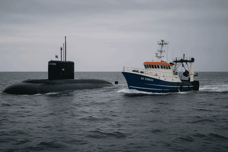 Lire la suite à propos de l’article Bretagne : un sous-marin d’attaque russe fait surface près d’un chalutier français