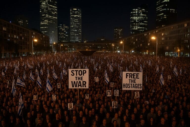 Lire la suite à propos de l’article Israël : Mobilisation historique à Tel‑Aviv pour exiger la fin de la guerre et la libération des otages
