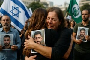 Lire la suite à propos de l’article Israël-Hamas : à Tel-Aviv, la liesse des familles d’otages après l’accord historique