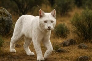 Lire la suite à propos de l’article Lynx ibérique : un spécimen blanc immortalisé pour la première fois en Espagne