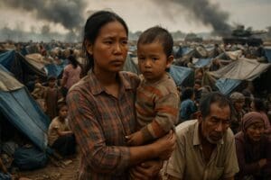 Lire la suite à propos de l’article Conflit Cambodge-Thaïlande : plus de 700 000 civils déplacés, une crise humanitaire majeure à la frontière