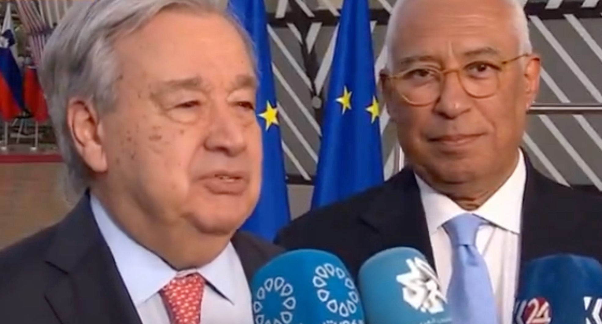 Antonio Guterres et Antonio Costa. Image : Capture d'écran BFM