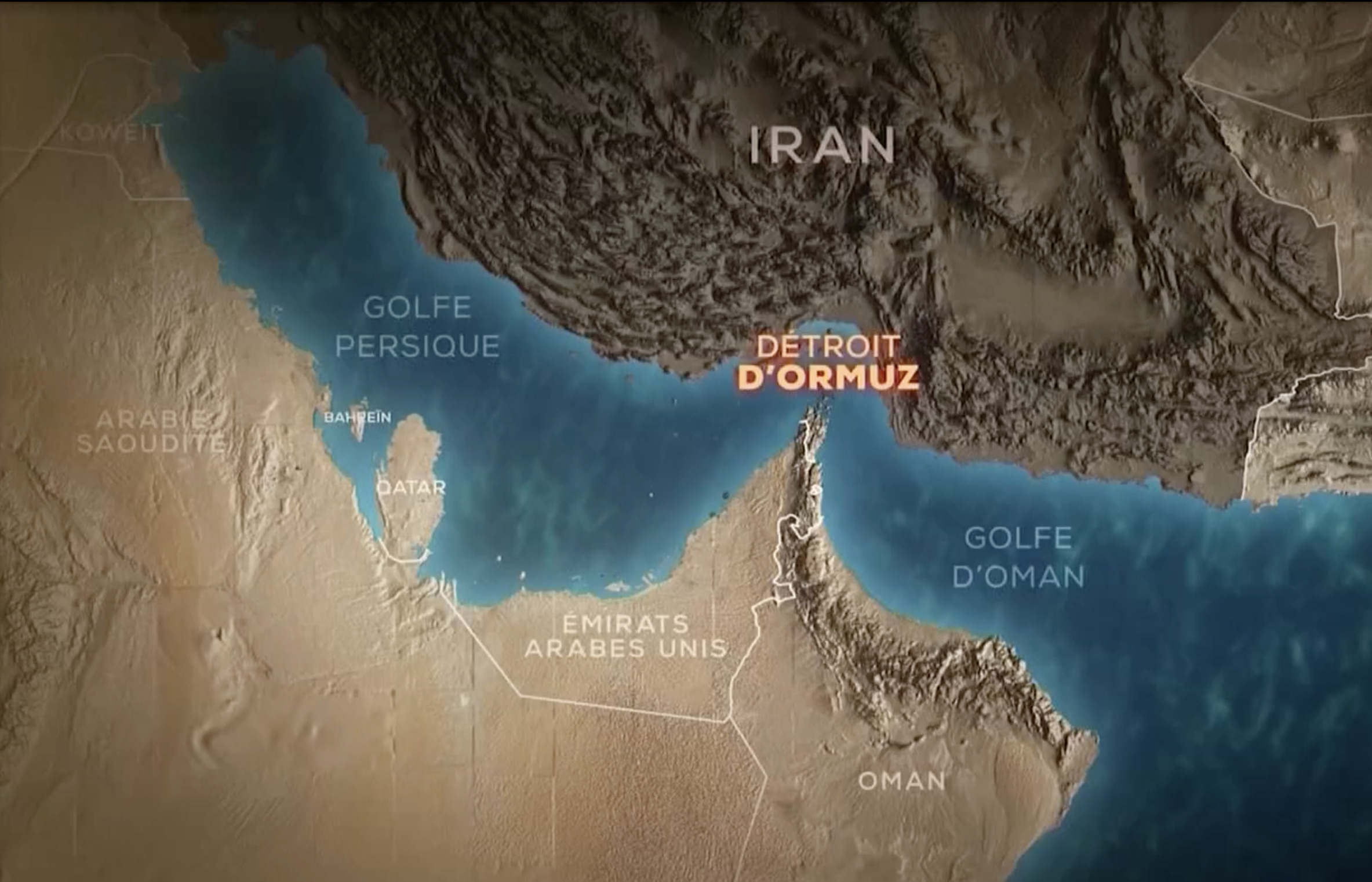 Carte du Détroit d'Ormuz. Photo : Capture d'écran de TF1 Info