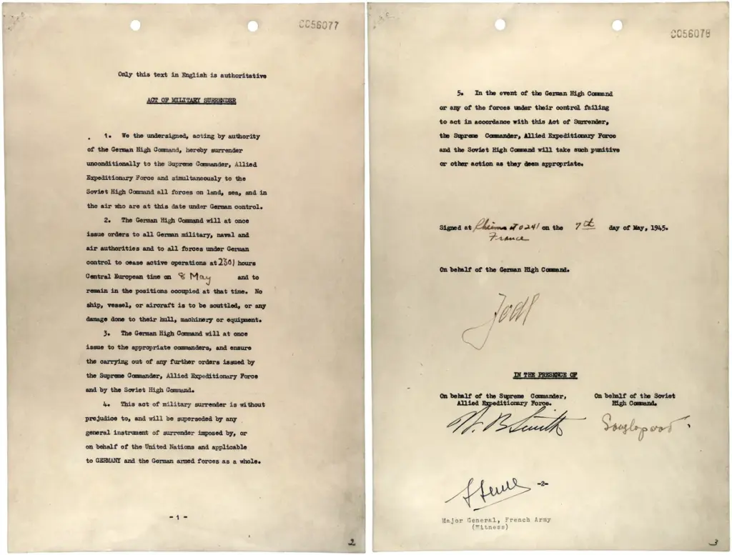 Document officiel de la capitulation de l'Allemagne nazie du 8 mai 1945
