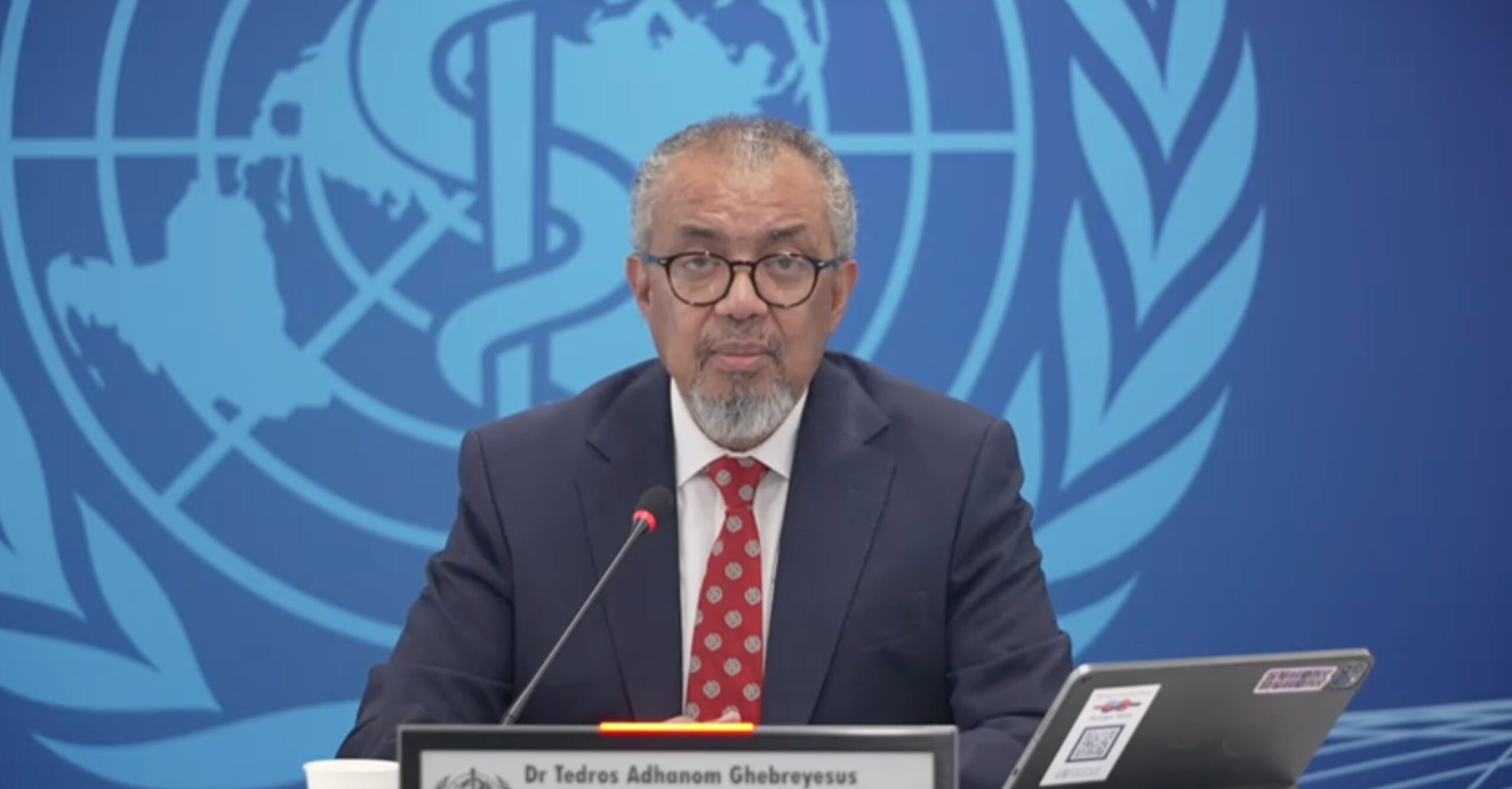 Le Dr Tedros. Photo : Cpature d'écran OMS 