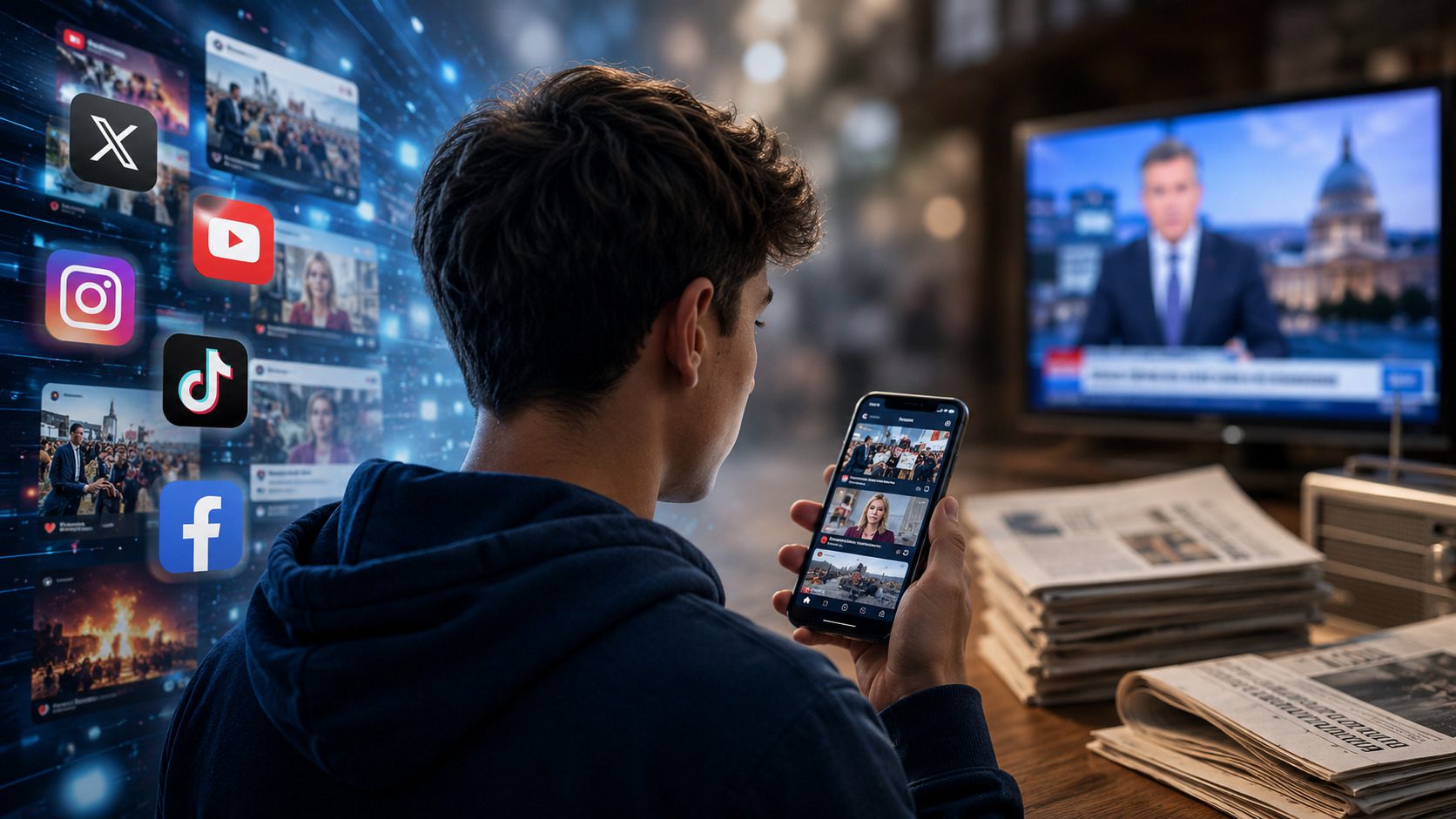 You are currently viewing Réseaux sociaux : ils deviennent la première source d’information devant les médias traditionnels