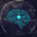 Illustration d'un reseau de neurones artificiels associe a une puce electronique, symbolisant l'intelligence artificielle