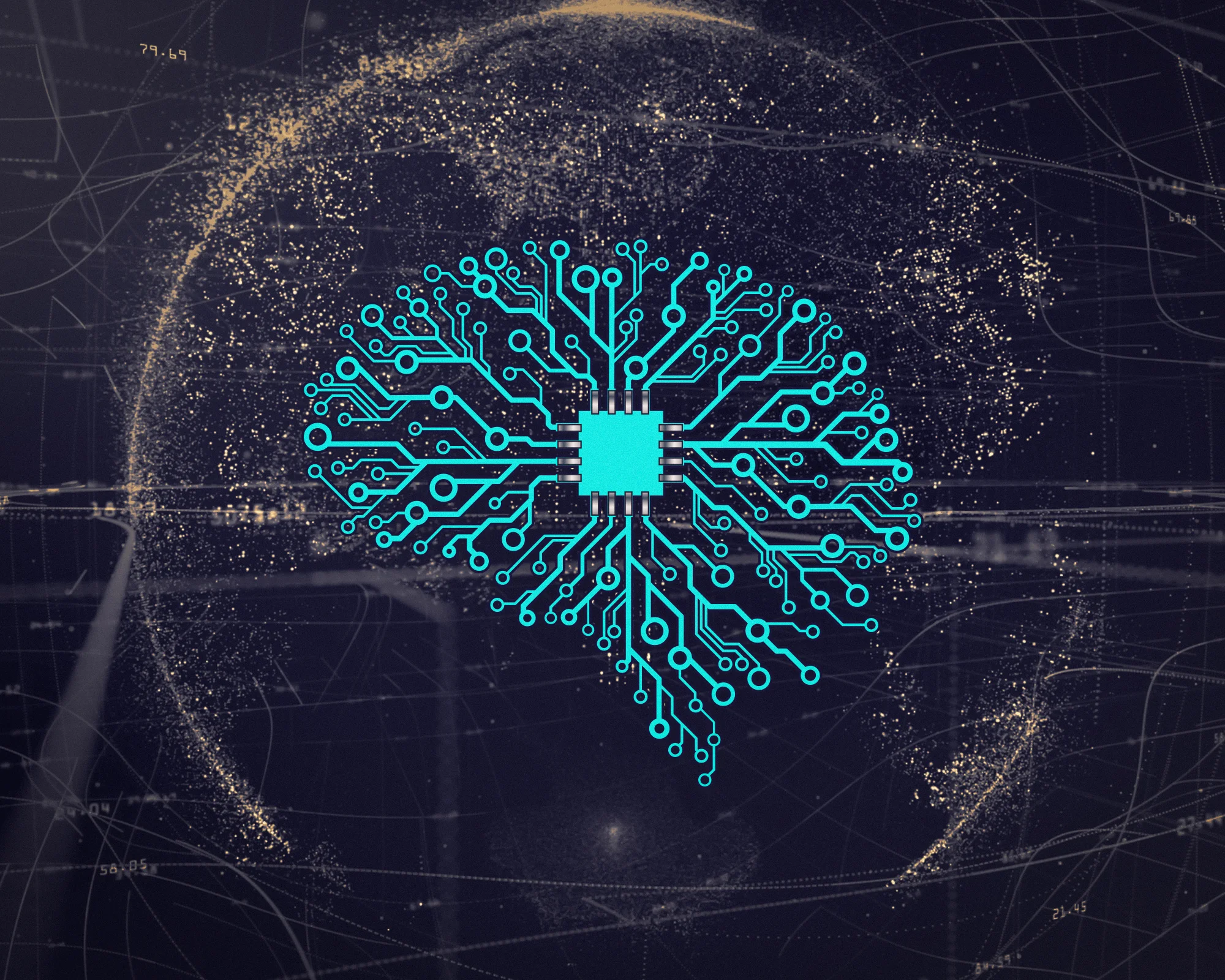 Illustration d'un réseau de neurones artificiels associé à une puce électronique, symbolisant l'intelligence artificielle