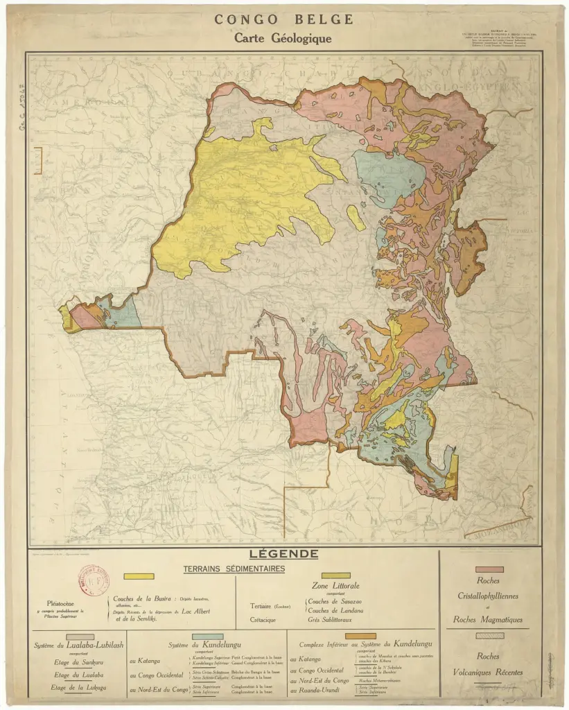 Carte géologique du Congo belge de 1931, éditée par le Service géographique du ministère des Colonies