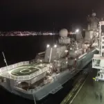 Le croiseur russe Varyag, bâtiment de la flotte du Pacifique, en mer