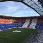 Le Groupama Stadium, enceinte de l’Olympique Lyonnais, vue générale des tribunes lors d’un match à domicile