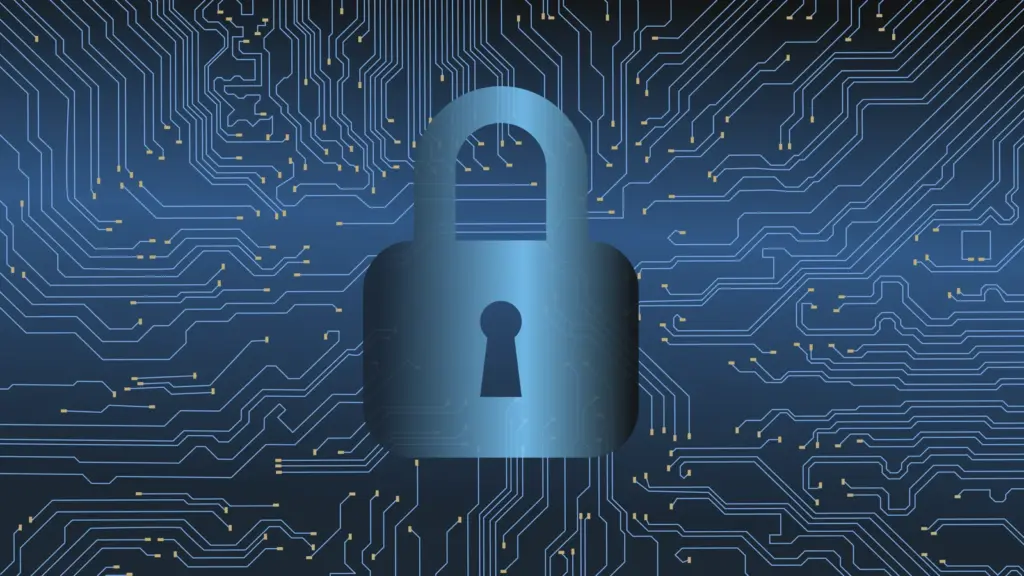 Cadenas numérique superposé à un circuit imprimé, symbole de cybersécurité