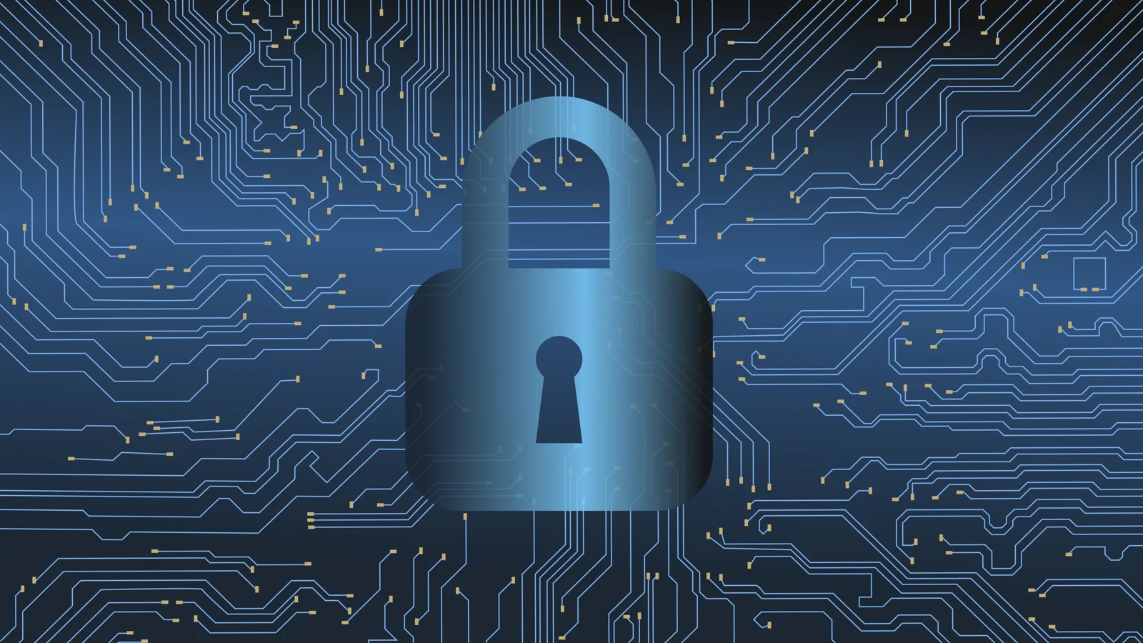 Cadenas numérique superposé à un circuit imprimé, symbole de cybersécurité