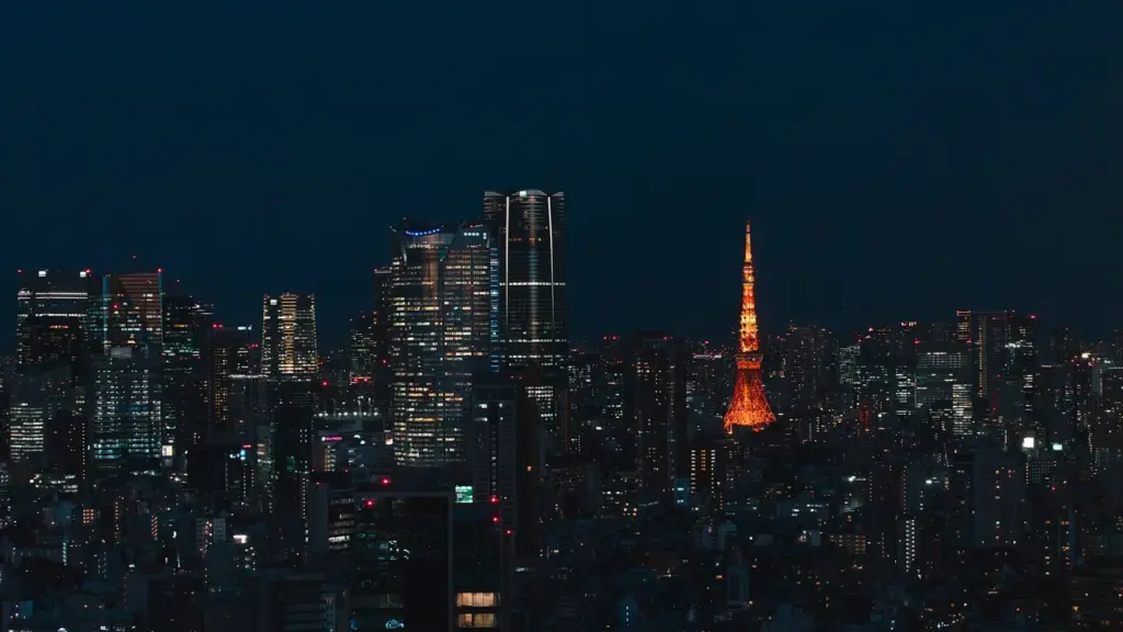 Vue nocturne de l'arrondissement de Minato, à Tokyo