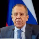 Le ministre russe des Affaires étrangères Sergueï Lavrov face à la presse