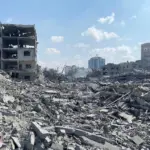 Immeubles detruits dans le quartier de Rimal, a Gaza