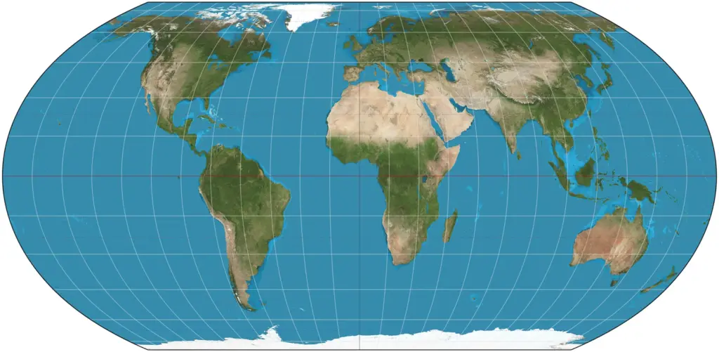 Carte du monde en projection Equal Earth montrant les proportions réelles des continents