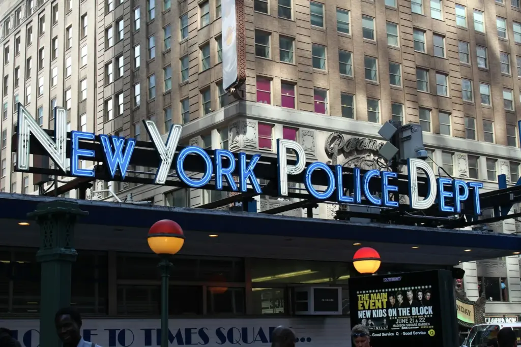 Enseigne du poste de police NYPD a Times Square, New York